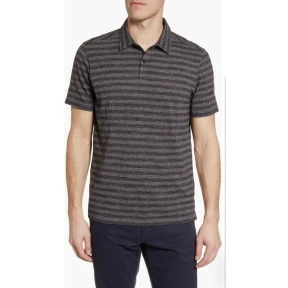 Nordstrom Mens Shop Gray Stripe Slub Polo Shirt Short Sleeve Sz XL - Picture 1 of 14